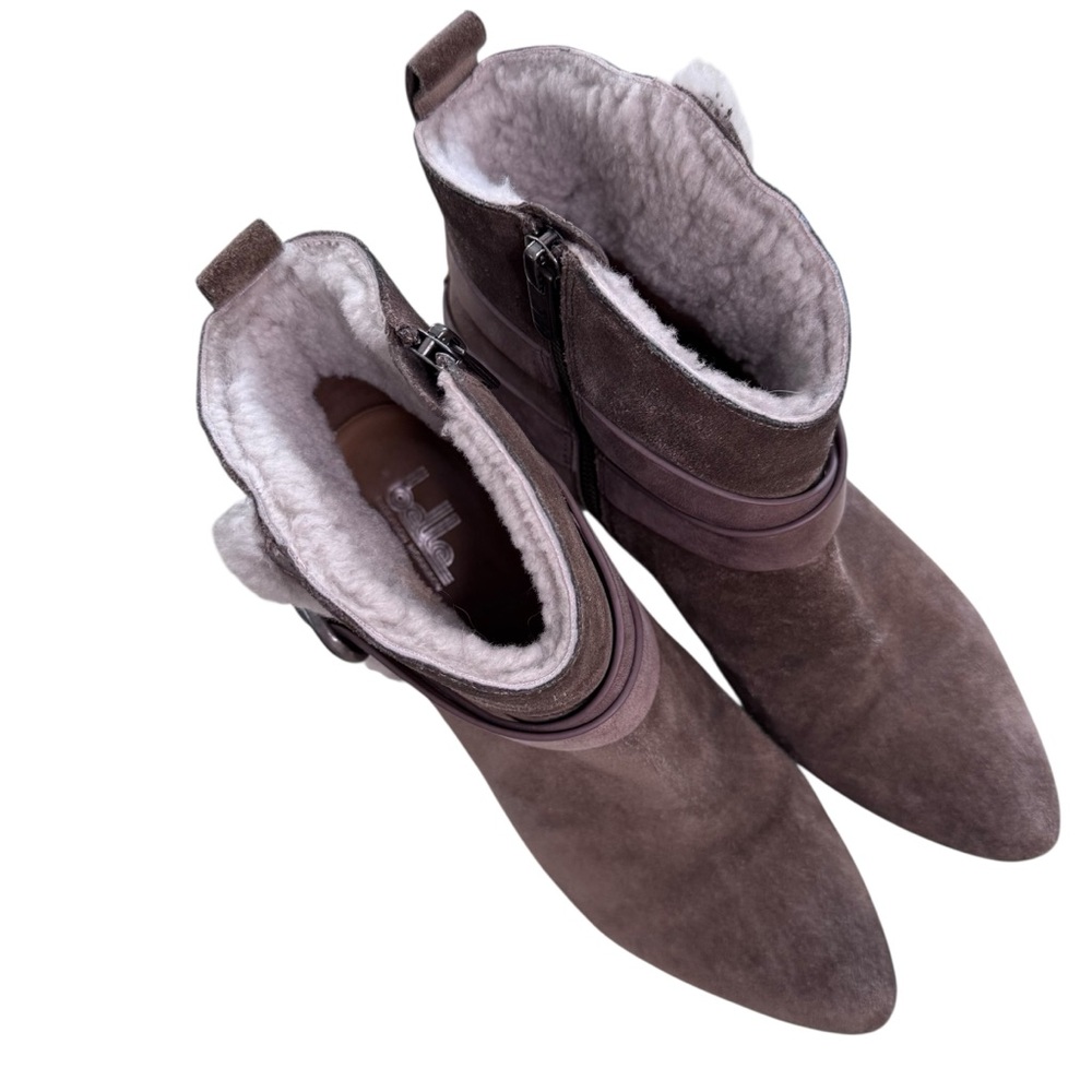 Suede Ankle Boots Shearling Fur Trim BELLE by Sigerson Morrison Laica Taupe 8.5